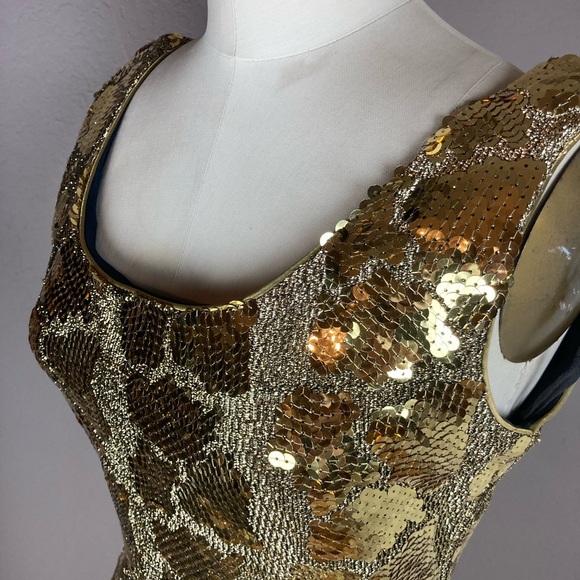 Vintage Dave & Johnny Gold Lamé and Sequined Dress - Made in USA - Size 4-6 - Picture 2 of 8